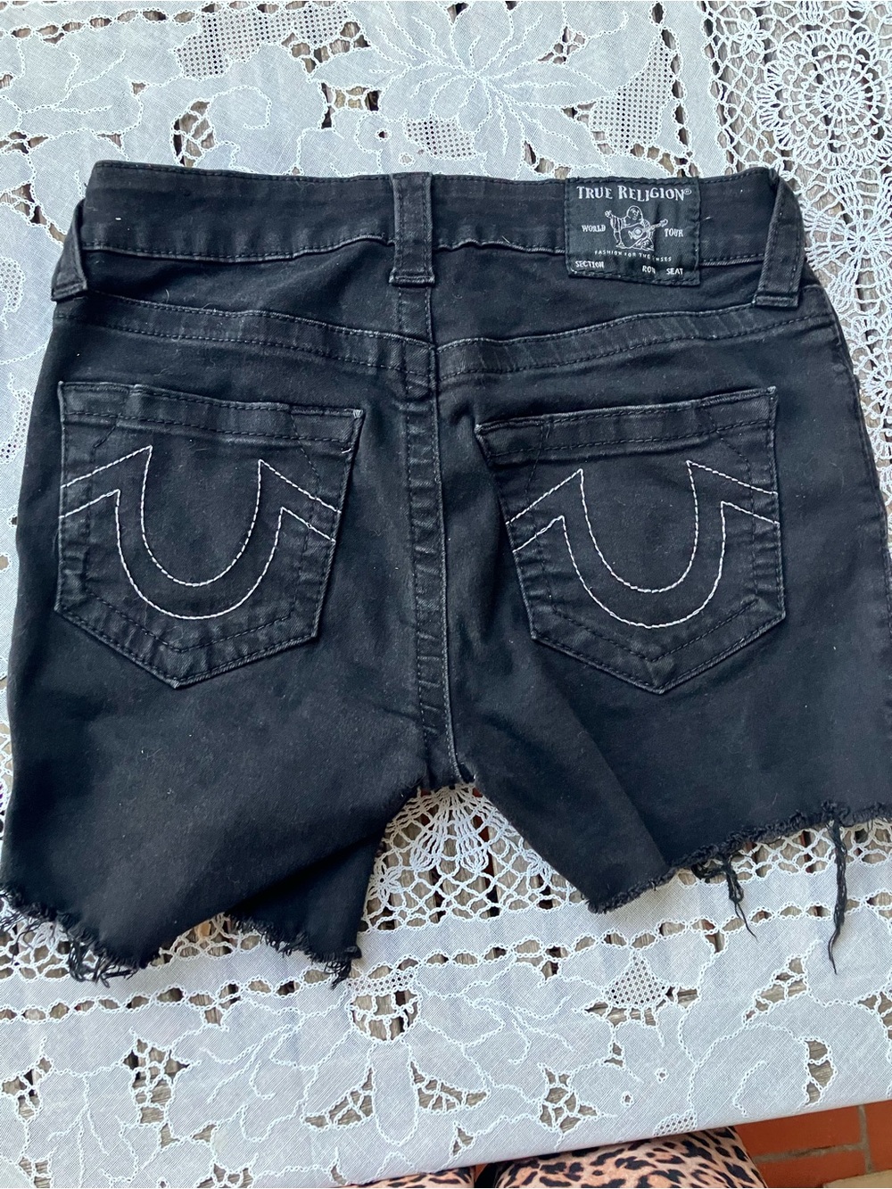 True Religion Black Denim Frayed Women's Cutoff Shorts